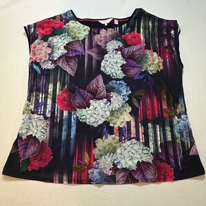 Ted Baker Floral Blouse Size 5 (L) Navy Multicolor Top